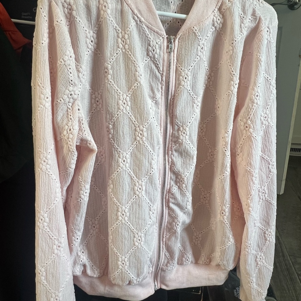 Amazon Light Pink Lace Bomber Jacket